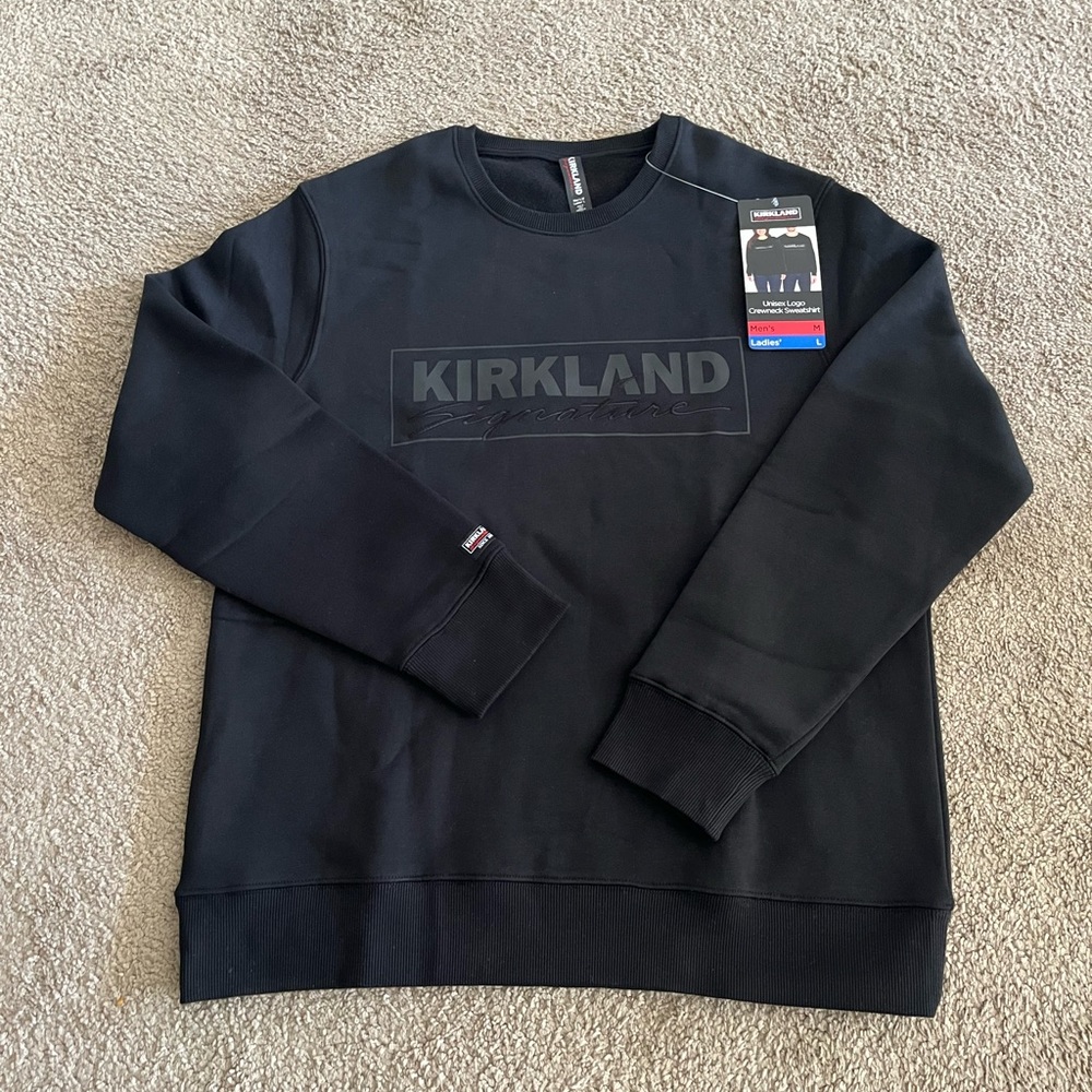Kirkland Signature Unisex Black Crewneck Sweater with Ribbed Details